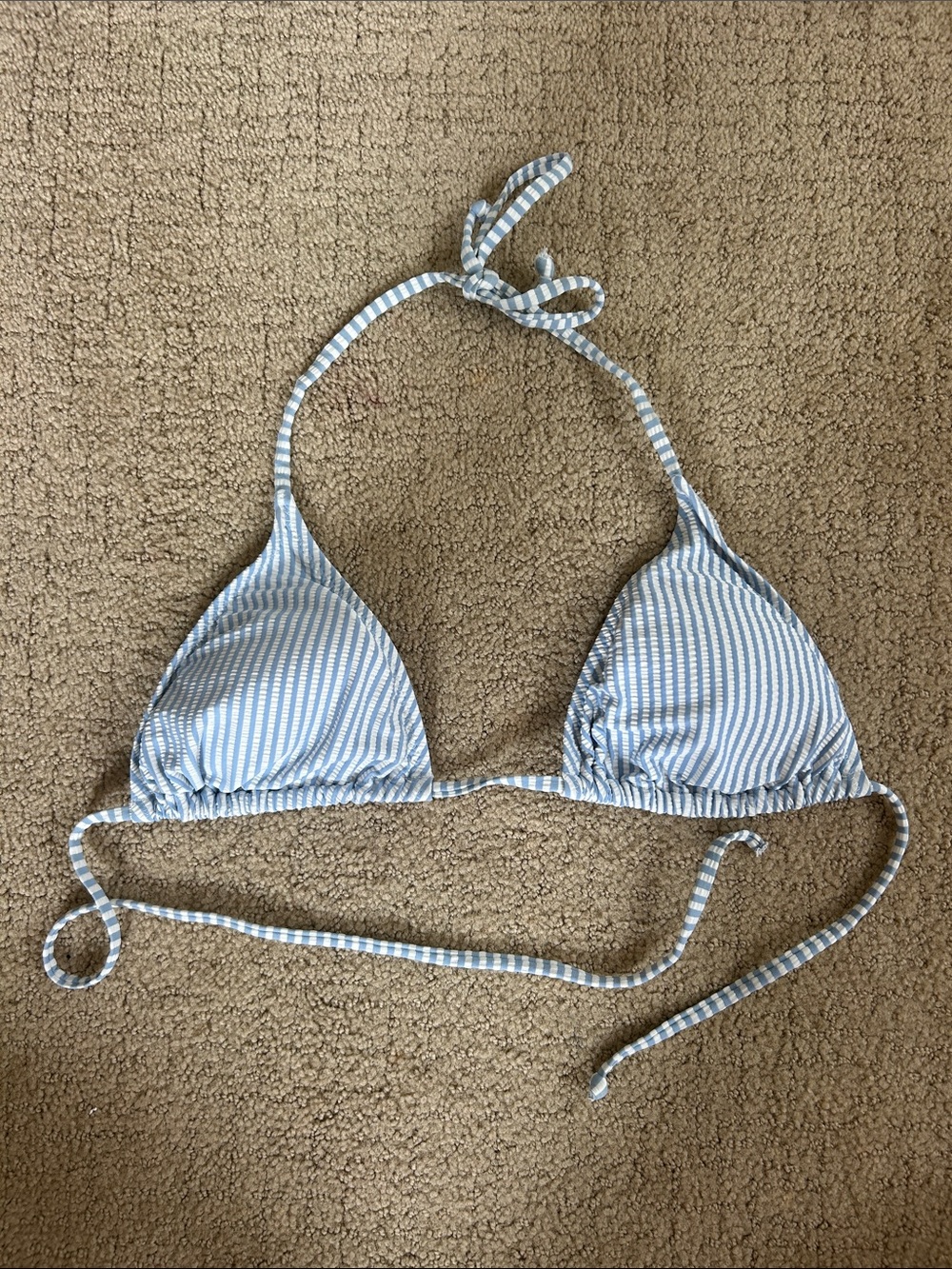 Old Navy Light Blue and White Striped Triangle Bikini Top